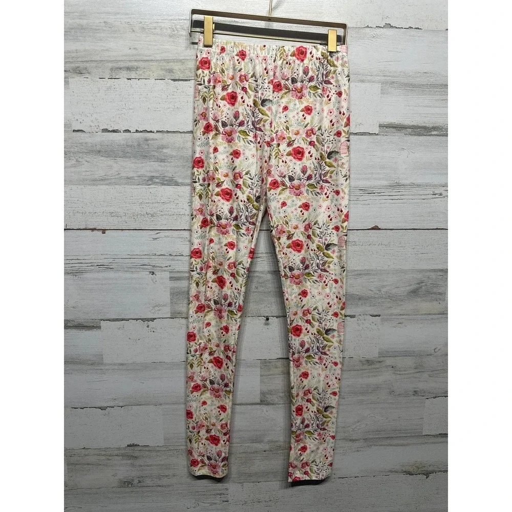 Cheeky Plum Leggings Girls 12 Pink Floral Stretch Elastic Waist EUC